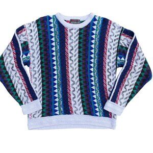 Vintage Mache Multicolor Geometric Striped Sweater 80s 90s Retro Funky Grunge-M